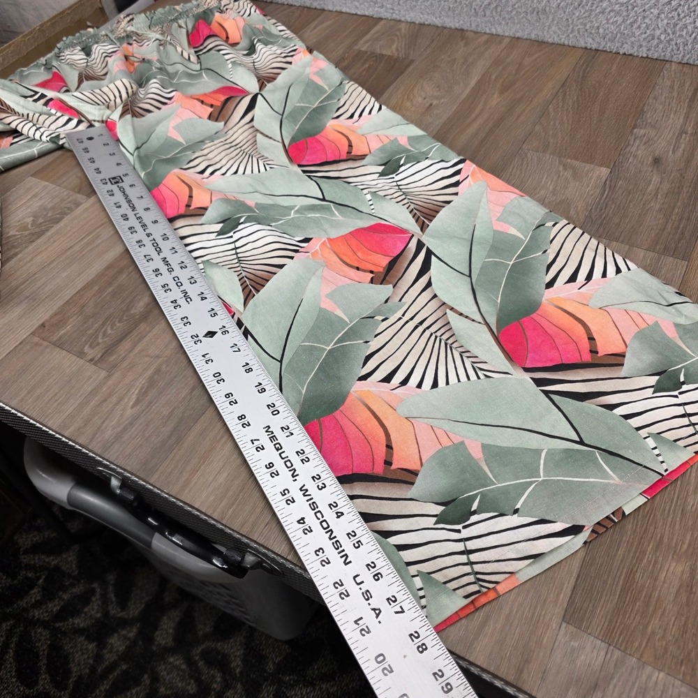 CALIA Medium Tropical Leaf Print Linen Blend Wide Leg Drawstring Pants‎ Green - Picture 7 of 11